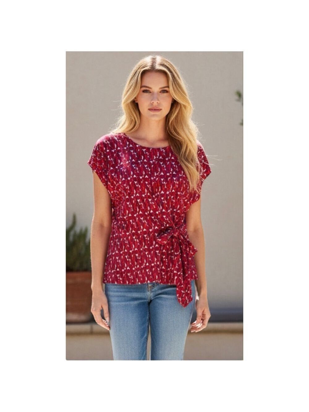 Como Vintage Red Purple Geometric Print Short Sleeve Tee Size L